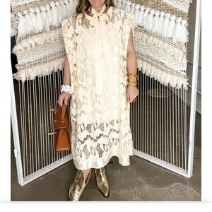 Beulah Cream Sheath Midi Dress 3/4 Sleeve Wedding Guest